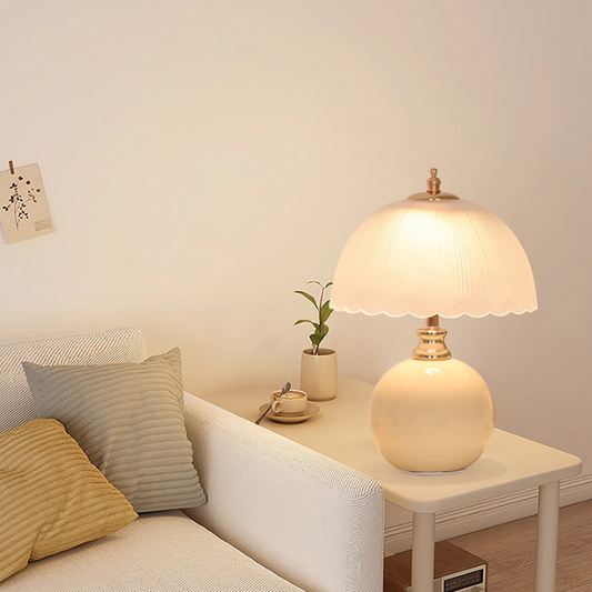 Nordic Ceramic Table Lamp - Modern Bedside Night Light with Matte Glass, Ambient Lighting for Bedroom Decor