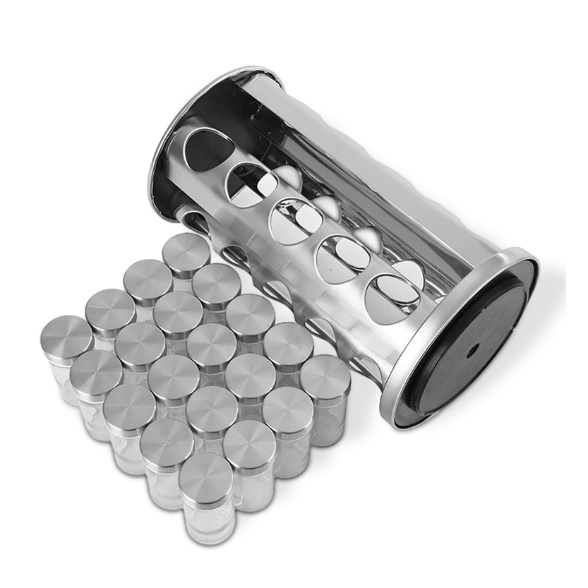 Rotating Seasoning Rack For Home Kitchen - Stainless Steel Spice Storage Set