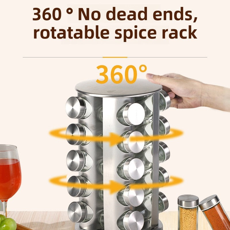 Rotating Seasoning Rack For Home Kitchen - Stainless Steel Spice Storage Set