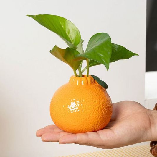 Handcrafted Creative Orange-Shaped Ceramic Vase - Glazed Water Planter for Pothos, Floral Arrangements & Desk/Office Decor