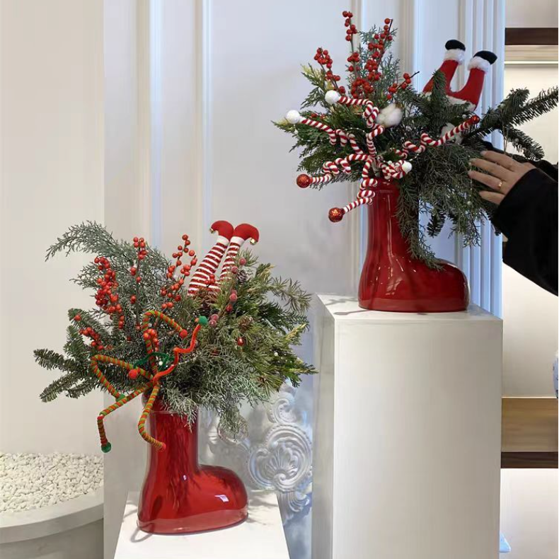 Red Ceramic European-Style Vase - Multi-Functional Home Decor for Weddings, Housewarming & Festive Celebrations