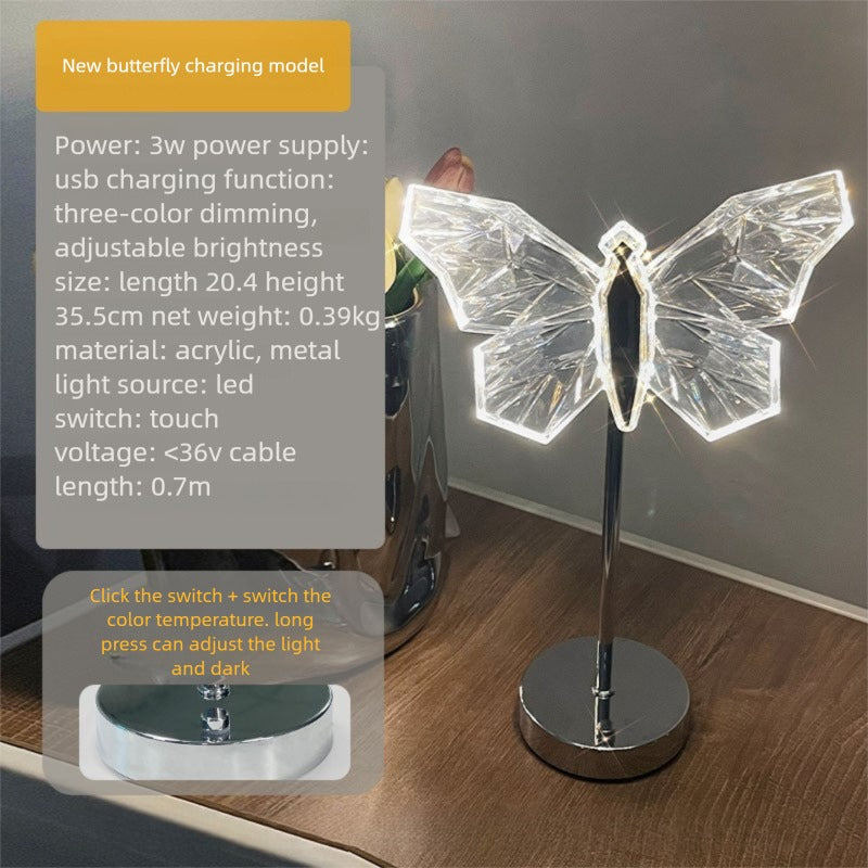 Cute Butterfly USB Night Light - Adjustable Crystal Table Lamp for Bedroom, Desk Decor & Gifts | Modern Mood Lighting