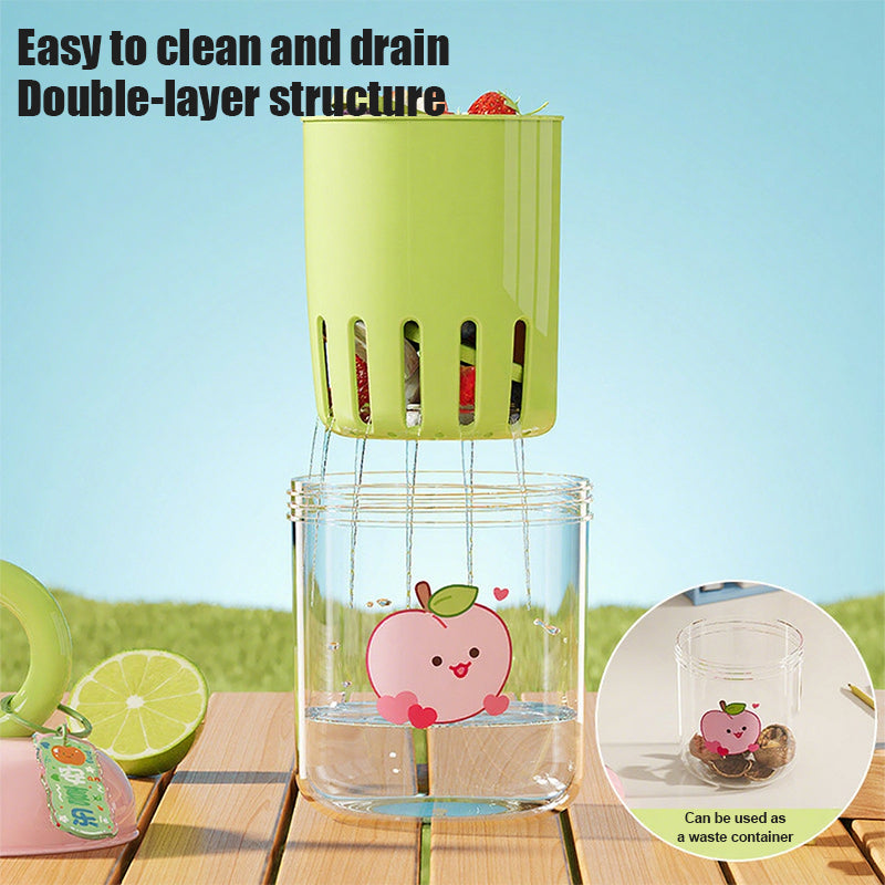 Dopamine Double-Layer Fruit & Salad Cup with Leakproof Lid & Detachable Fork - Portable PP Plastic Cartoon Design for Smoothies, Yogurt, Camping & Picnics
