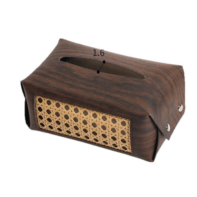 Wood & Leather Tissue Box Cover - Waterproof Mid-Century Modern Design for Living Room, Car, Bathroom