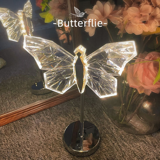 Cute Butterfly USB Night Light - Adjustable Crystal Table Lamp for Bedroom, Desk Decor & Gifts | Modern Mood Lighting