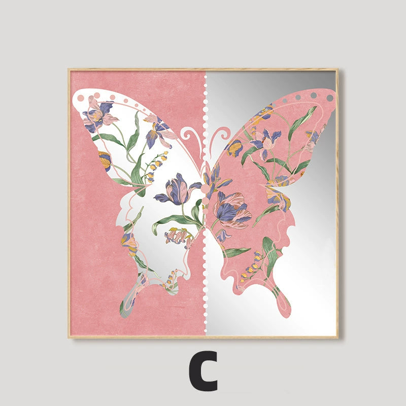 Modern Abstract Wall Art - French Retro Style Stainless Steel Crystal Coating Double-Sided Décor | Butterfly & Floral/Bird Motifs