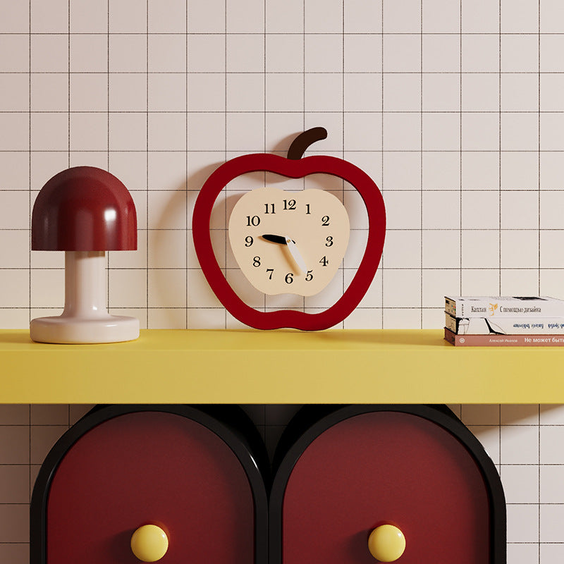 Scandinavian Apple-Shaped Wall Clock with Pendulum - 35x37cm, Silent Modern Decor for Living Room, Bedroom