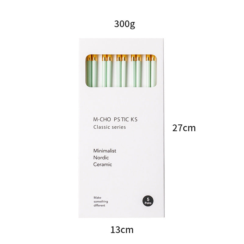 Anti-Mold Ceramic Chopsticks with Lucky 'Fu' Engraving & Silver-Copper Tips - Modern Black-White Kitchenware for Home/Dining