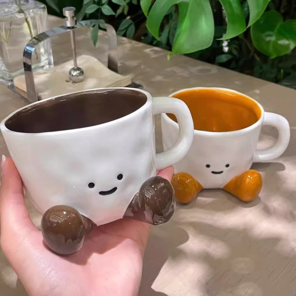 Little Red Book Famous Footprint Ceramic Mug | 300ml Underglaze Hand-Painted Cartoon Coffee Cup | Unique, Cute, Small Batch Design | Ideal Gift