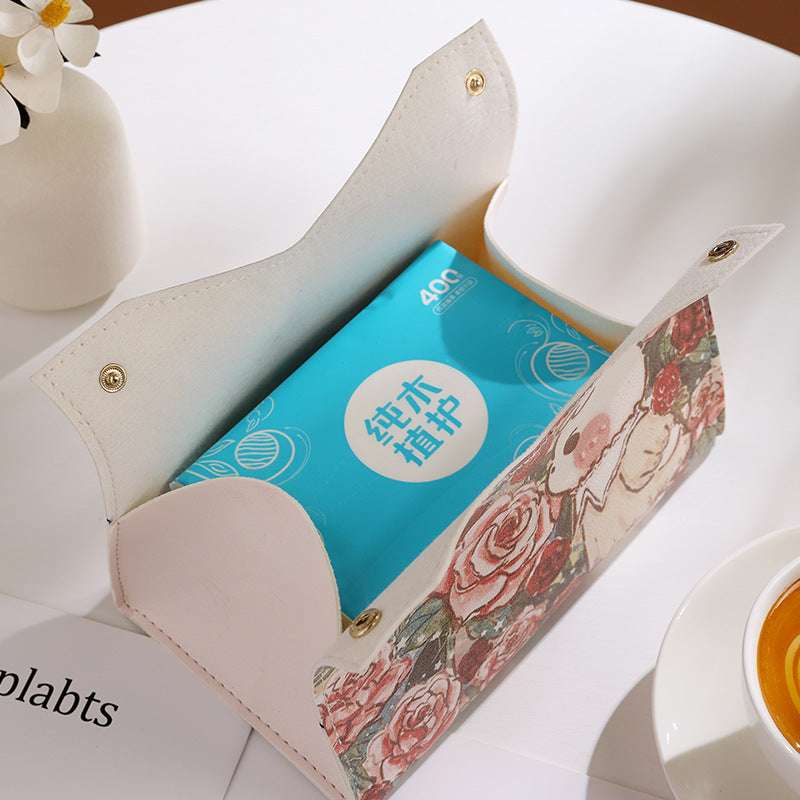 Luxury Cute Cartoon Rabbit Tissue Box Cover - Waterproof Leather Holder for Home, Car, Bathroom Decor