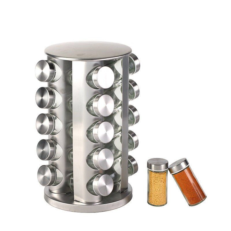 Rotating Seasoning Rack For Home Kitchen - Stainless Steel Spice Storage Set