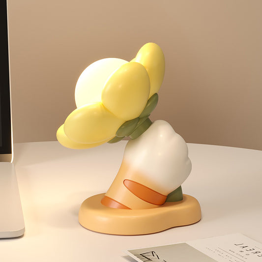 Floral Cat Paw Night Light - Cute Resin Bedside Lamp for Girls, Best Friend Gifts