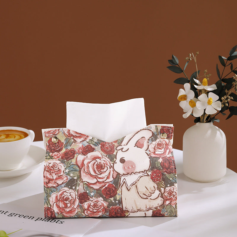 Luxury Cute Cartoon Rabbit Tissue Box Cover - Waterproof Leather Holder for Home, Car, Bathroom Decor