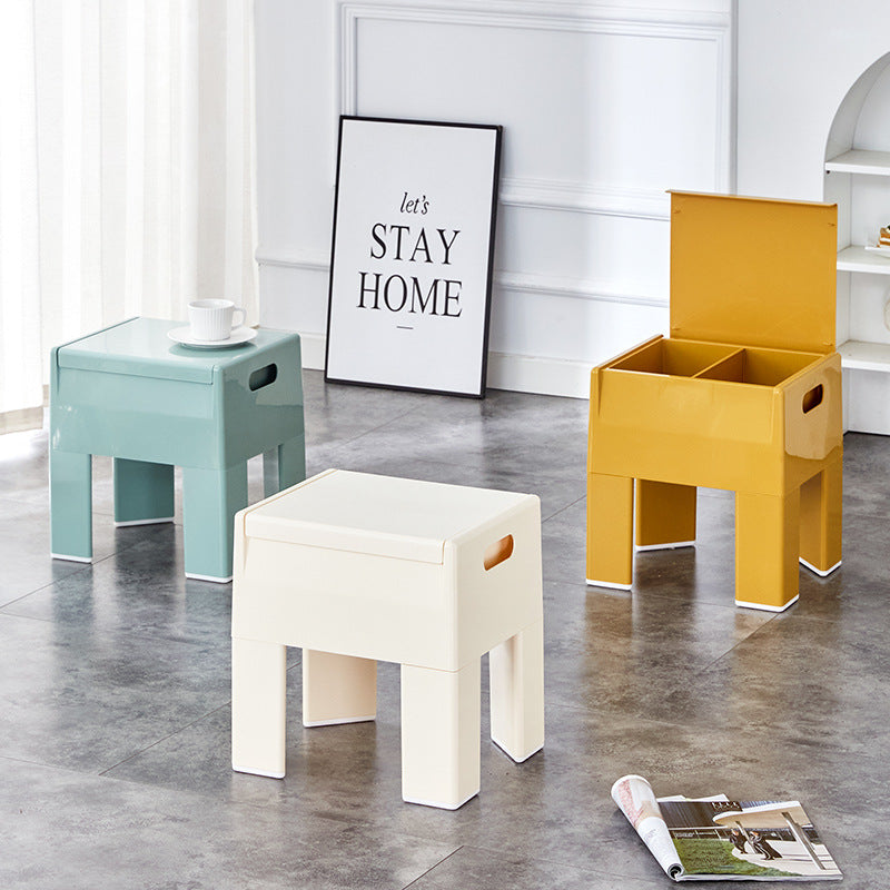 Space-Saving Storage Ottoman Stool - Modern Plastic Bench for Entryway, Living Room