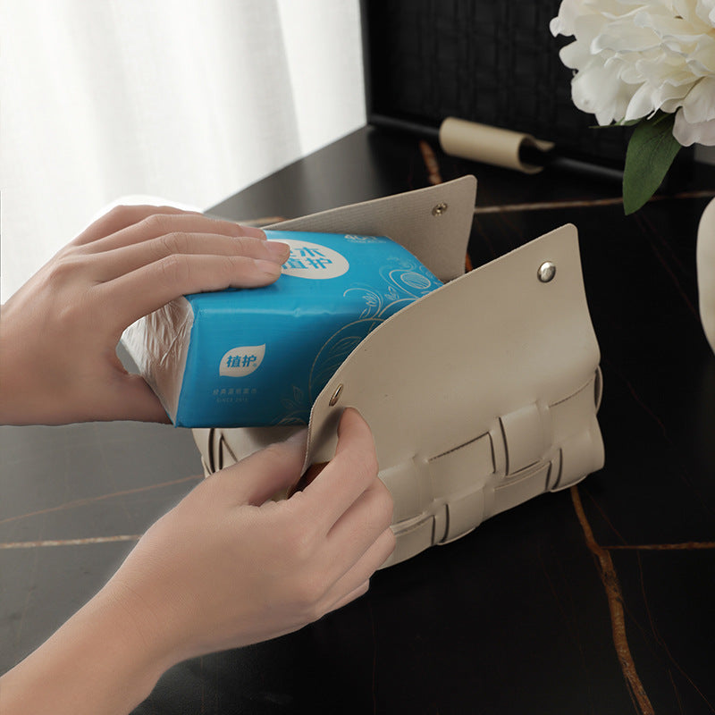 Luxury Leather Woven Tissue Box Cover - Diamond Pattern, Waterproof, for Living Room, Car & Bathroom