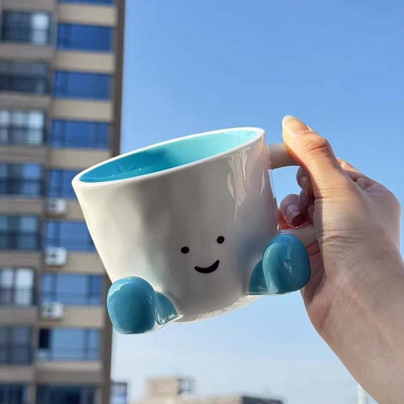 Little Red Book Famous Footprint Ceramic Mug | 300ml Underglaze Hand-Painted Cartoon Coffee Cup | Unique, Cute, Small Batch Design | Ideal Gift