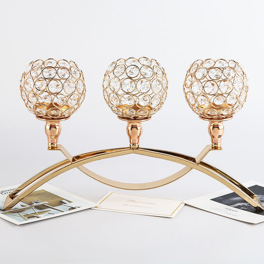 European Crystal Candelabra - Elegant Metal Table Decor For Festivals, Weddings & Romantic Dinners