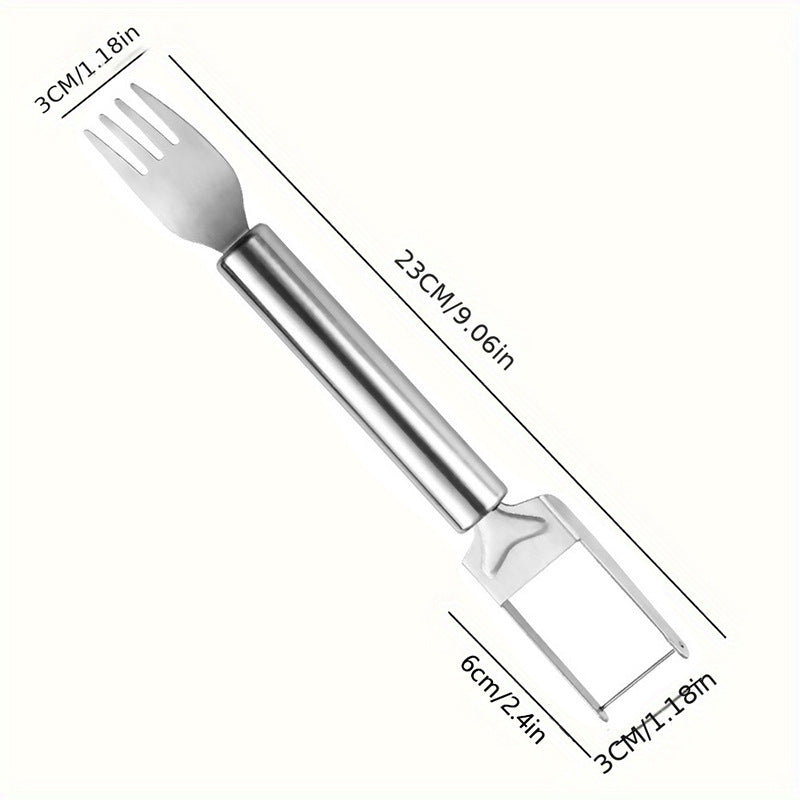 2-in-1 Stainless Steel Watermelon Cutter & Fork Slicer – Dual-Head Fruit Tool with Comfort Round Handle for Fruit Cubes (2 Pack)