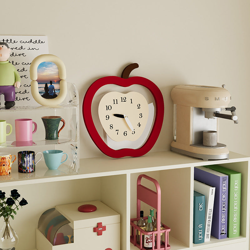 Scandinavian Apple-Shaped Wall Clock with Pendulum - 35x37cm, Silent Modern Decor for Living Room, Bedroom
