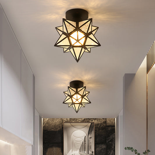 Nordic Modern Crystal Ceiling Light - Minimalist Hallway, Entryway, and Balcony Lighting with Iron & Glass Design (Multiple Finishes)