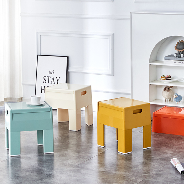 Space-Saving Storage Ottoman Stool - Modern Plastic Bench for Entryway, Living Room