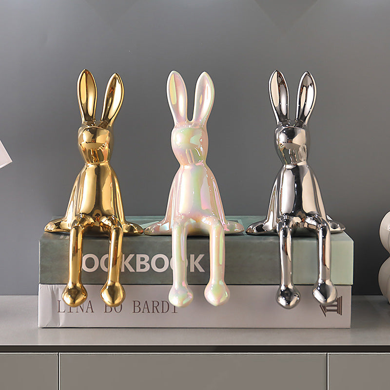 Unique Ceramic Rabbit Figurine - White/Silver/Gold - Ideal for Living Room, Office & More!