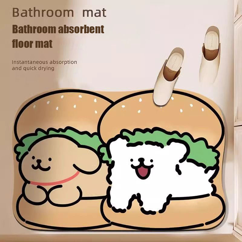 Cute Cartoon Puppy Algae Mud Mat - Super Absorbent Tech Fabric Bathroom Rug | Non-Slip, Fast-Drying, Stain-Resistant