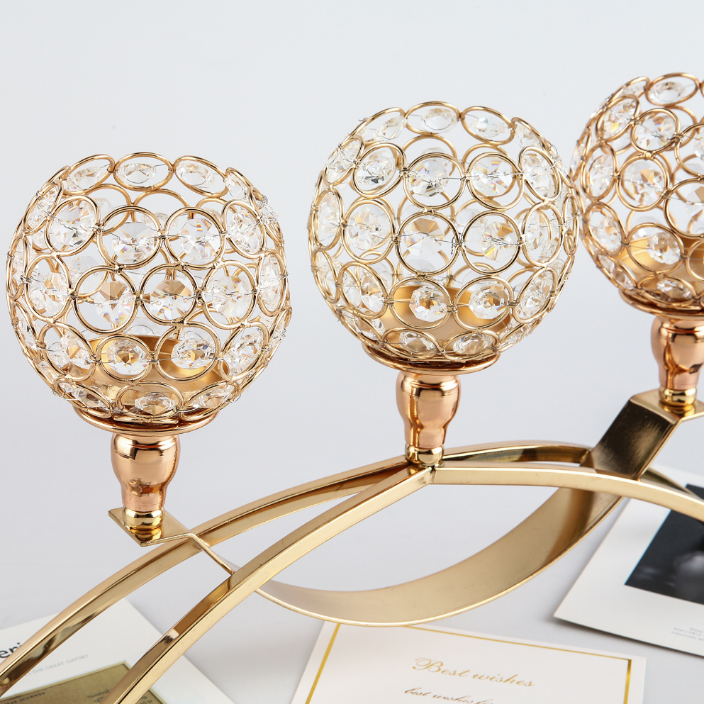 European Crystal Candelabra - Elegant Metal Table Decor For Festivals, Weddings & Romantic Dinners