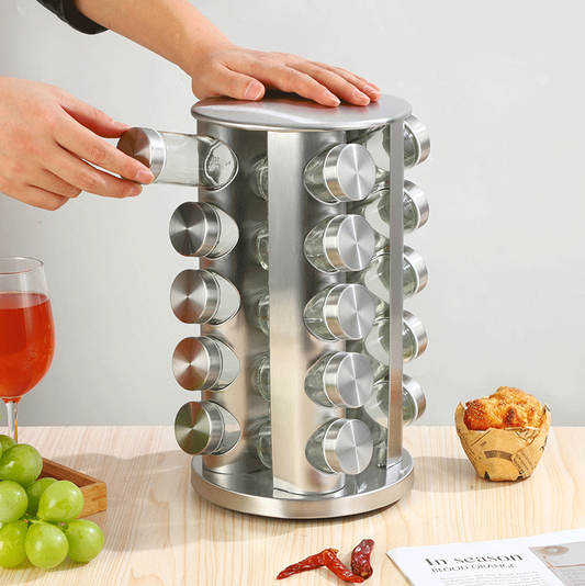 Rotating Seasoning Rack For Home Kitchen - Stainless Steel Spice Storage Set