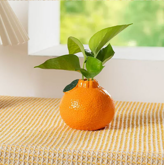 Handcrafted Creative Orange-Shaped Ceramic Vase - Glazed Water Planter for Pothos, Floral Arrangements & Desk/Office Decor