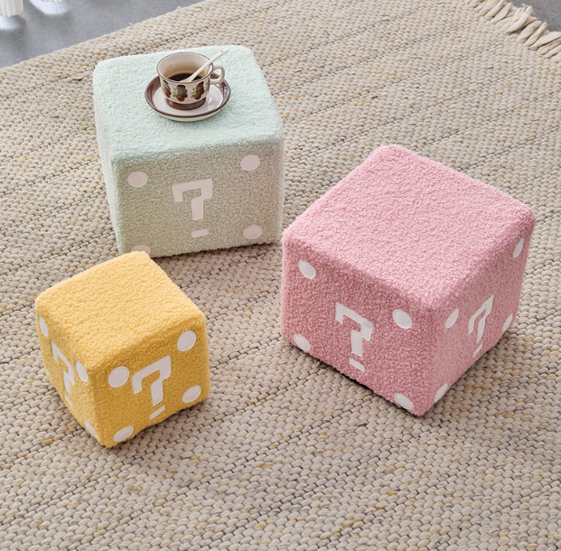 Modern Mario-Inspired Cube Stool - Fabric Ottoman with Wooden Frame, Versatile Living Room Footrest, Decorative Accent & Minimalist Interiors