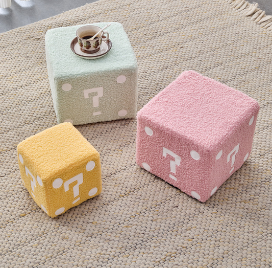 Modern Mario-Inspired Cube Stool - Fabric Ottoman with Wooden Frame, Versatile Living Room Footrest, Decorative Accent & Minimalist Interiors