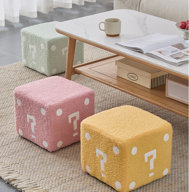 Modern Mario-Inspired Cube Stool - Fabric Ottoman with Wooden Frame, Versatile Living Room Footrest, Decorative Accent & Minimalist Interiors