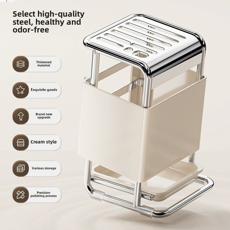 Stainless Steel Kitchen Knife Holder - Modern Cutlery Organizer with Chopstick Storage, Space-Saving Countertop Design for Knives and Utensils