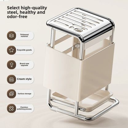 Stainless Steel Kitchen Knife Holder - Modern Cutlery Organizer with Chopstick Storage, Space-Saving Countertop Design for Knives and Utensils