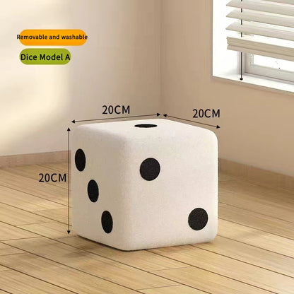 Nordic Mid-Century Dice Stool – Solid Wood & Sheepskin Entryway Bench, Black and White Shoe Storage Ottoman