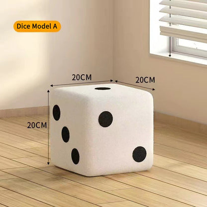 Nordic Mid-Century Dice Stool – Solid Wood & Sheepskin Entryway Bench, Black and White Shoe Storage Ottoman