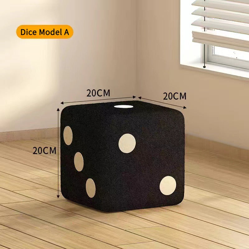 Nordic Mid-Century Dice Stool – Solid Wood & Sheepskin Entryway Bench, Black and White Shoe Storage Ottoman