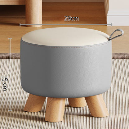 Modern Solid Wood Stool - Versatile Upholstered Ottoman with Handle for Entryway, Living Room, or Bedroom