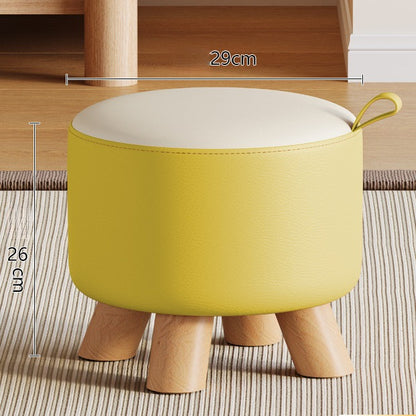 Modern Solid Wood Stool - Versatile Upholstered Ottoman with Handle for Entryway, Living Room, or Bedroom