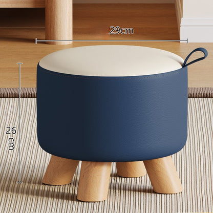 Modern Solid Wood Stool - Versatile Upholstered Ottoman with Handle for Entryway, Living Room, or Bedroom