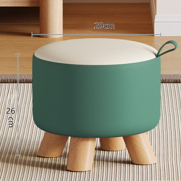 Modern Solid Wood Stool - Versatile Upholstered Ottoman with Handle for Entryway, Living Room, or Bedroom