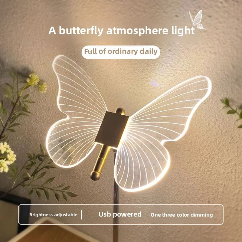 Cute Butterfly USB Night Light - Adjustable Crystal Table Lamp for Bedroom, Desk Decor & Gifts | Modern Mood Lighting