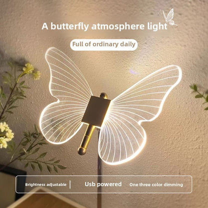 Cute Butterfly USB Night Light - Adjustable Crystal Table Lamp for Bedroom, Desk Decor & Gifts | Modern Mood Lighting