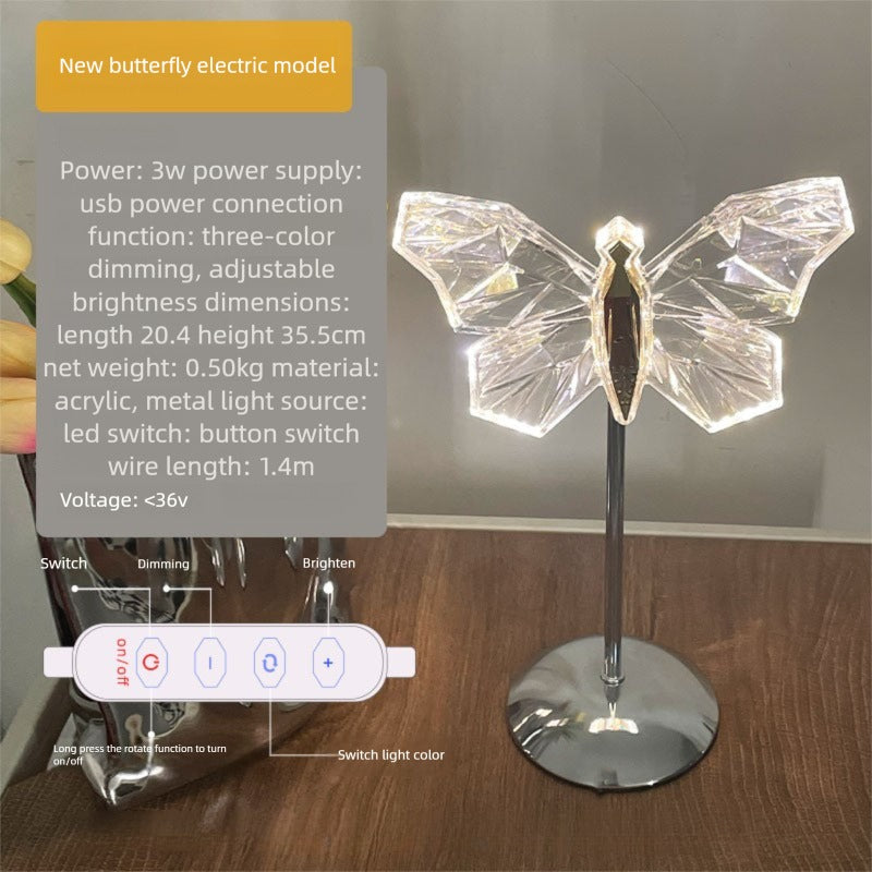 Cute Butterfly USB Night Light - Adjustable Crystal Table Lamp for Bedroom, Desk Decor & Gifts | Modern Mood Lighting
