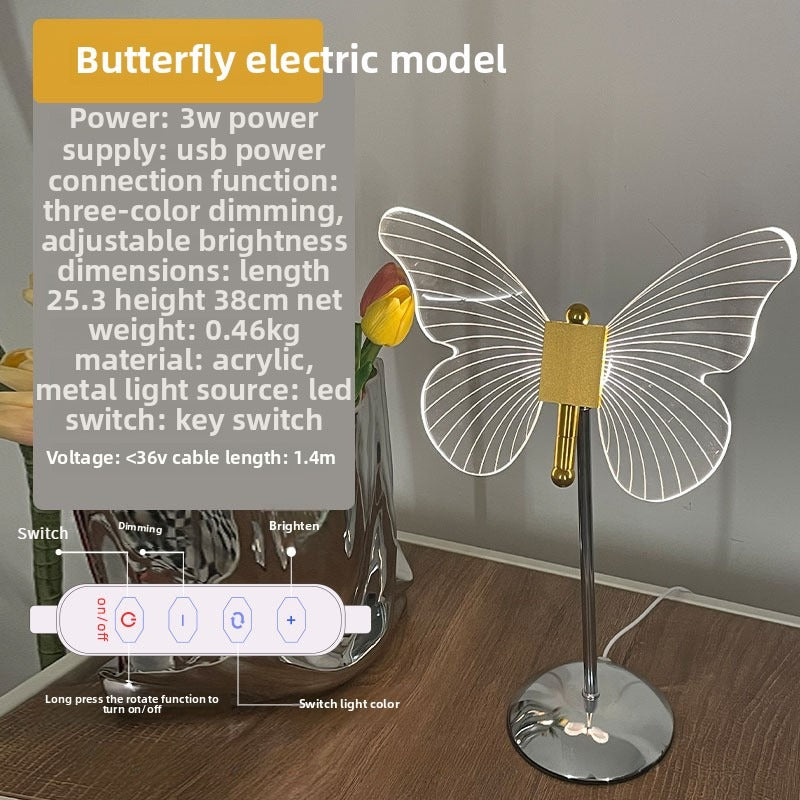 Cute Butterfly USB Night Light - Adjustable Crystal Table Lamp for Bedroom, Desk Decor & Gifts | Modern Mood Lighting
