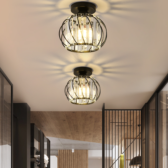 Nordic Modern Crystal Ceiling Light - Minimalist Hallway, Entryway, and Balcony Lighting with Iron & Glass Design (Multiple Finishes)