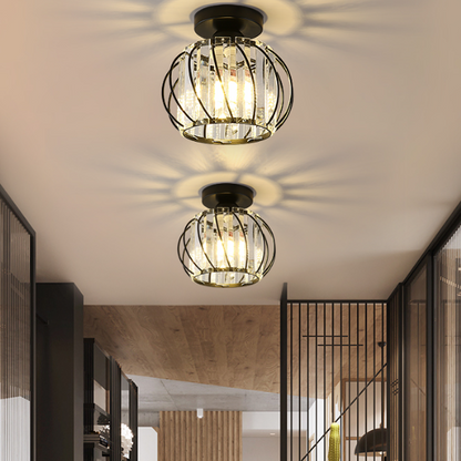 Nordic Modern Crystal Ceiling Light - Minimalist Hallway, Entryway, and Balcony Lighting with Iron & Glass Design (Multiple Finishes)