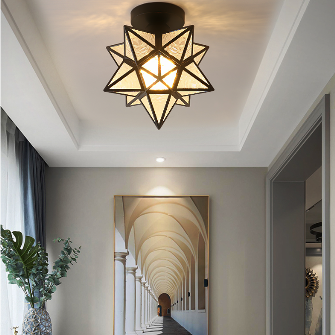 Nordic Modern Crystal Ceiling Light - Minimalist Hallway, Entryway, and Balcony Lighting with Iron & Glass Design (Multiple Finishes)