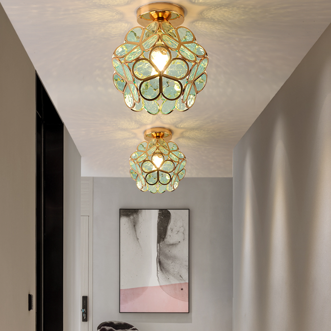 Nordic Modern Crystal Ceiling Light - Minimalist Hallway, Entryway, and Balcony Lighting with Iron & Glass Design (Multiple Finishes)